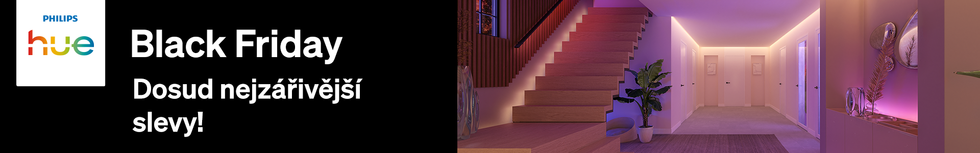 Banner Black Friday Philips Hue – akár –30 % kedvezmény az intelligens világításra