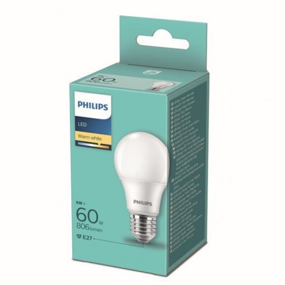 Philips 8719514257566 LED izzó 1x8W-60W | E27 | 806lm | 2700K - fehér