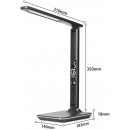 Immax 08965L LED asztali lámpa Kingfisher 36x8,5W | 400lm | 2700-5500K - szabályozható, világítási hőmérséklet beállítás, állítható kar, óra, hőmérő, ébresztőóra, fekete