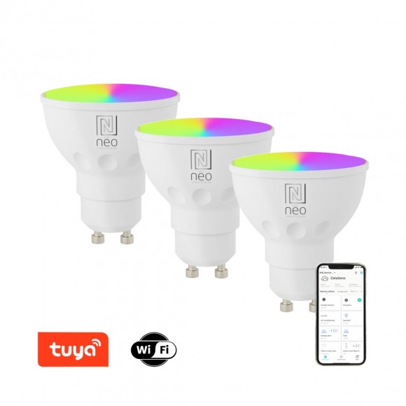 Immax NEO 07724C LED készlet 3x izzó Smart 3x5,5W | GU10 | 1050lm | 2700-6500K | CCT | RGB - szabályozható, WiFi, Tuya, fehér