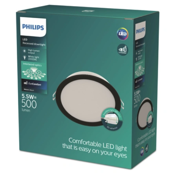 Philips 8721103131256 LED süllyeszthető lámpa MESON | 6W integrált LED forrás | 340lm | 3000K | fekete