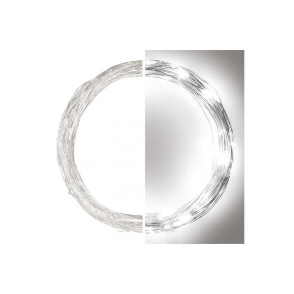 Emos D3AC01 karácsonyi nano fényfüzér 10m 100 LED | 3,6 W | IP44 - hideg fehér, időzítő, ezüst