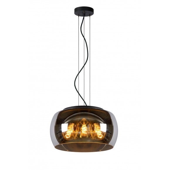 Lucide 45401/40/65 OLIVIA mennyezeti függőlámpa D400mm | 3xE27 - fekete, füstüveg