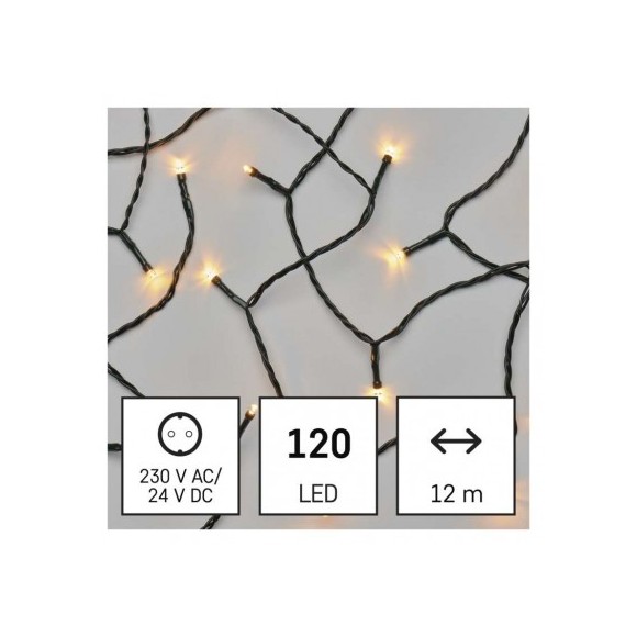 Emos D4AV06 karácsonyi fényfüzér Classic 12m 120 LED | 3,6 W | IP44 - időzítő, meleg fehér, fekete