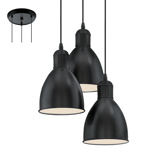 Eglo VINTAGE 49465 Függőlámpa Priddy fekete / fehér E27 3x60W