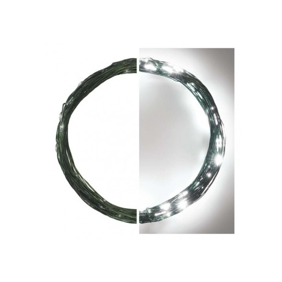 Emos D3AC04 karácsonyi nano fényfüzér 7,5m 75 LED | 2,4W | 2xAA - hideg fehér, időzítő, zöld
