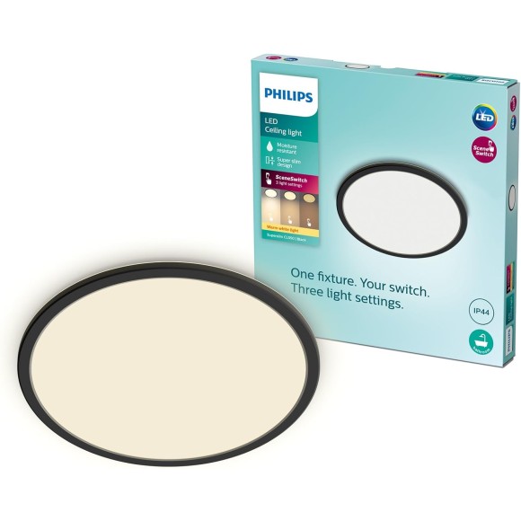 Philips 8719514327283 LED mennyezeti lámpa Super Slim 1x18W | 1500lm | 2700K | IP44 - EyeComfort, fekete
