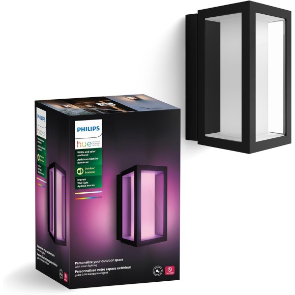 Philips Hue 17429/30/P7 LED kültéri fali lámpa Impress 2x8W | 1200lm | 2200-6500K | IP44 - White and Color Ambiance, szabályozható, fekete