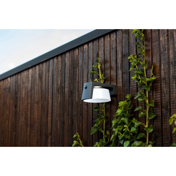 Lutec 6906001118 LED kültéri napelemes fali lámpa mozgásérzékelővel Moon 1x9.5W | E27 | 1000lm | 4000K | IP44 - 3 fázisú szabályozás, fekete
