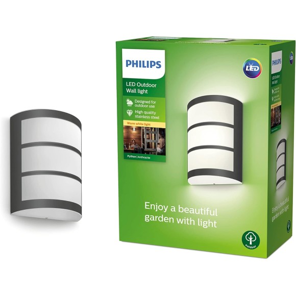 Philips 8719514417595 LED kültéri fali lámpa Python 1x6W | 450lm | 2700K | IP44 - antracit