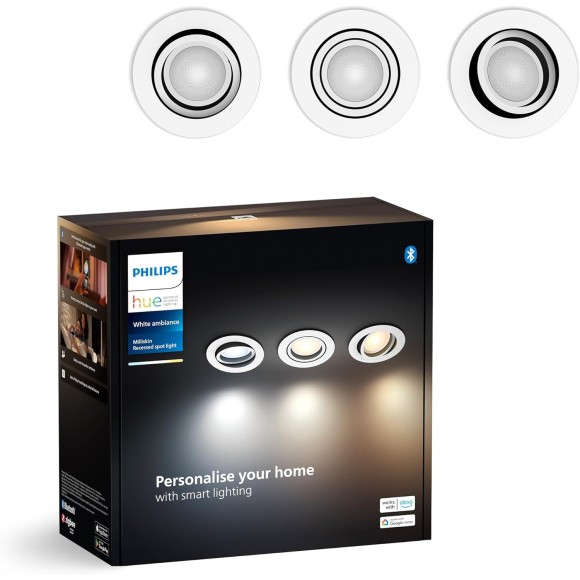 Philips Hue  8720169319813 LED süllyeszthető lámpa Milliskin  | 3x4,2W GU10 | 3x400lm | 2200-6500K