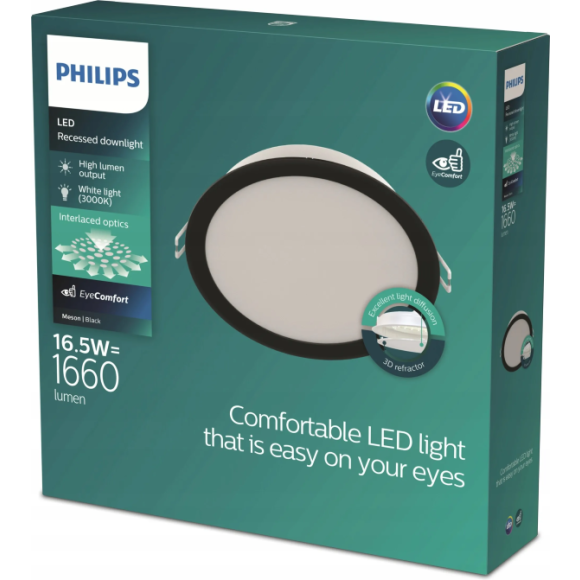 Philips 8721103131331 LED süllyeszthető lámpa MESON | 17W integrált LED forrás | 1200lm | 3000K | fekete