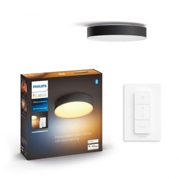 Philips Hue 41158/30/P6 LED mennyezeti lámpa Enrave S + Hue Switch 1x9,6W | 1220lm | 2200-6500K - szabályozható, Bluetooth, White Ambiance, fekete