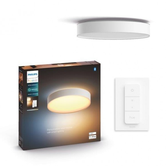 Philips Hue 41166/31/P6 LED fürdőszobai mennyezeti lámpa Devere L + Hue Switch 1x33,5W | 4300lm | 2200-6500K | IP44 - szabályozható, Bluetooth, White Ambiance, fehér