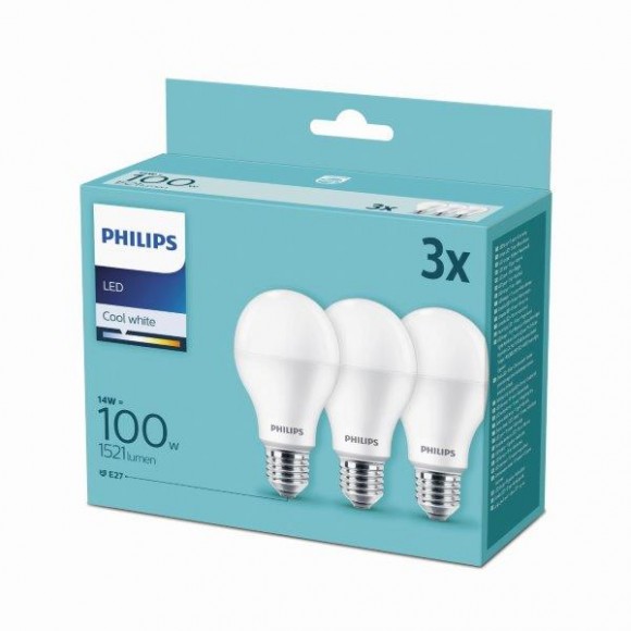Philips 8718699694906 3x LED izzó 1x14W|E27|4000K -triple pack