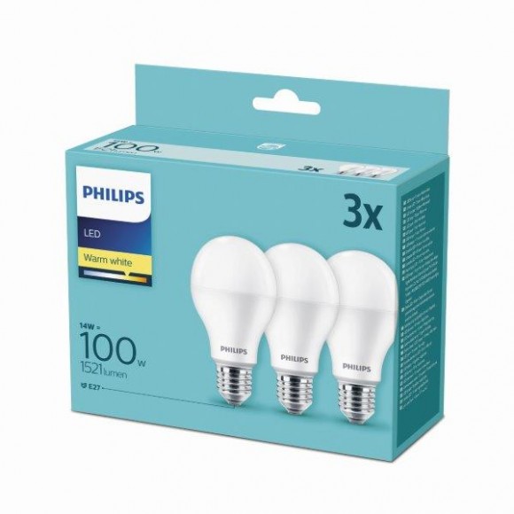 Philips 8718699694920 3x LED izzó 1x14W|E27|2700K - triple pack