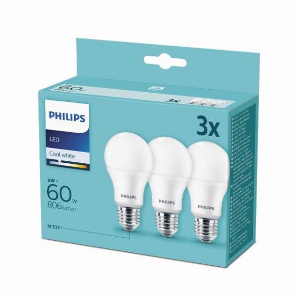 Philips 8718699694944 3x LED izzó 1x9W|E27|4000K - triple pack