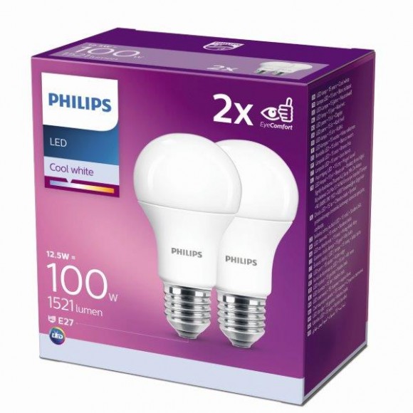 Philips 8718699726959 2x LED izzó 1x12,5W|E27|4000K - double pack, EYECOMFORT