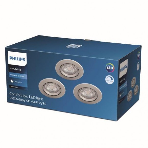 Philips Sparkle SL261 LED süllyesztett spotlámpa 1x5W | 350 lm | 2700K - 3 db-os készlet, szabályozható, EyeComfort védelem, nikkel