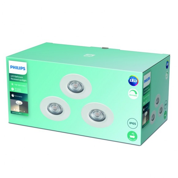 Philips Dive SL261 LED fürdőszobai süllyesztett spotlámpa 1x5W | 350 lm | 2700K | IP65 - 3 db-os készlet, szabályozható, EyeComfort védelem, fehér