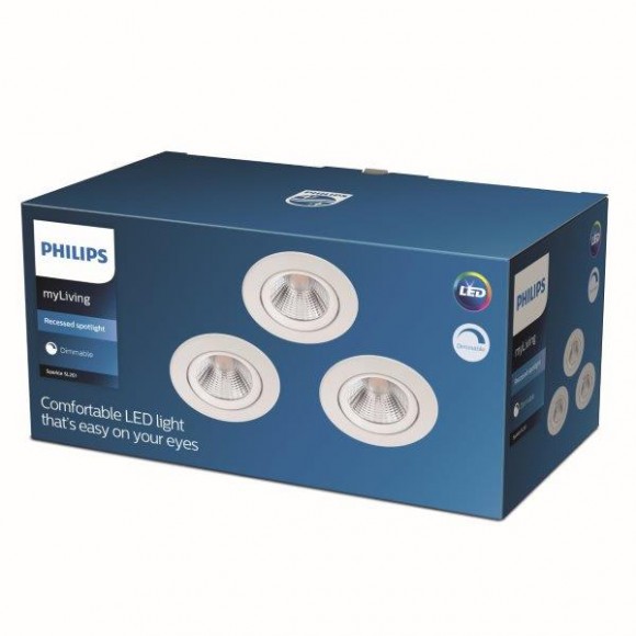 Philips Sparkle SL261 LED süllyesztett spotlámpa 1x5,5W | 350 lm | 2700K - 3 db-os készlet, szabályozható, EyeComfort védelem, fehér
