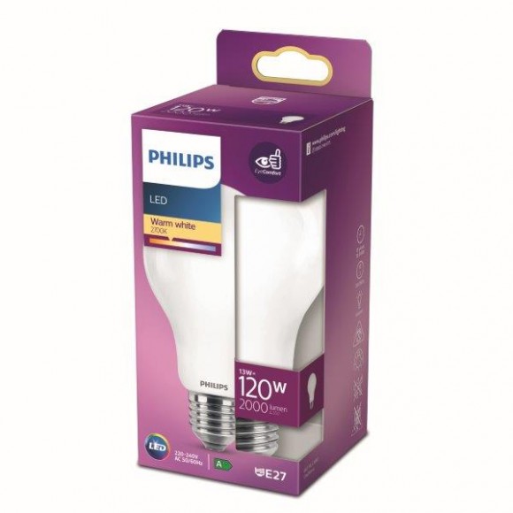 Philips 8718699764517 LED izzó 1x13w | E27 | 2000LM | 2700K - melegfehér, matt fehér, Eycomfort
