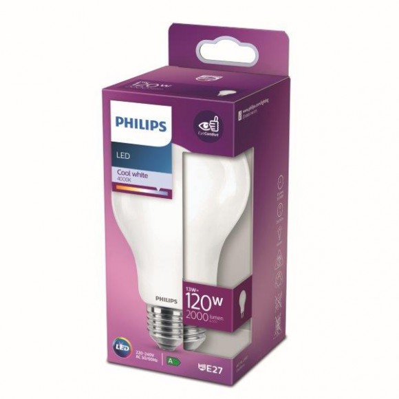 Philips 8718699764531 LED izzó 1x13W | E27 | 2000 lm | 4000K - hidegfehér, matt fehér, EyeComfort