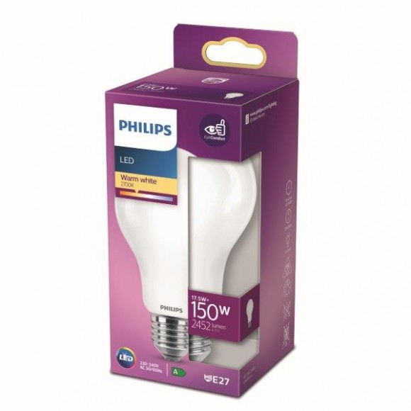 Philips 8718699764579 LED izzó 1x17,5W | E27 | 2452lm | 2700K - melegfehér, matt fehér, EyeComfort