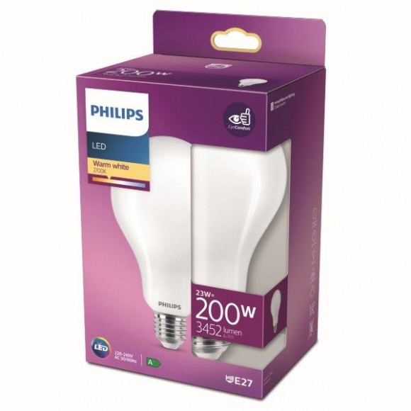 Philips 8718699764630 LED izzó 1x23W | E27 | 3452lm | 2700K - melegfehér, matt fehér, EyeComfort
