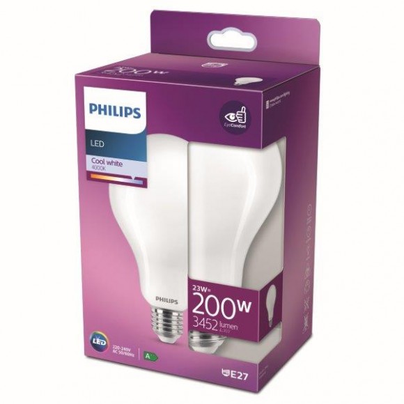 Philips 8718699764654 LED izzó 1x23W | E27 | 3452lm | 4000K - hidegfehér, matt fehér, EyeComfort