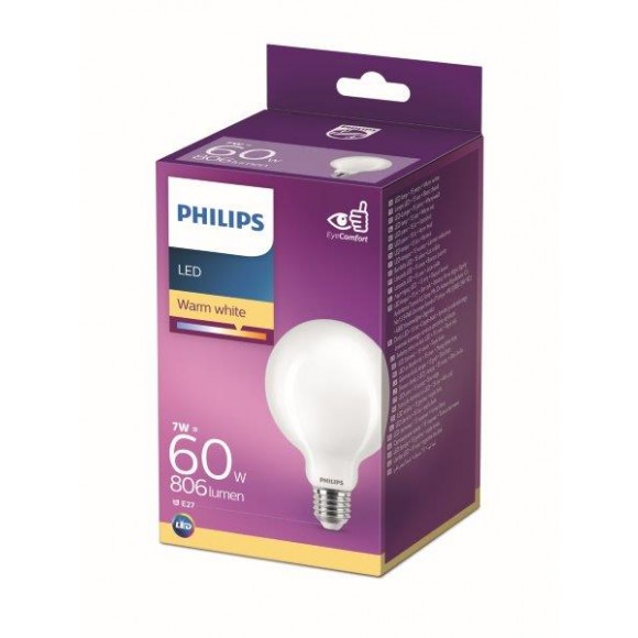 Philips 8718699764692 LED izzó 1x7W | E27 | 806lm | 2700K - melegfehér, matt fehér, EyeComfort