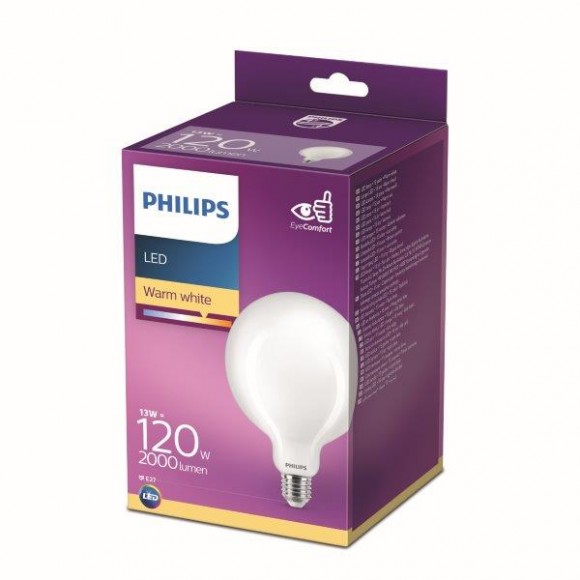 Philips 8718699764814 LED izzó 1x13W | E27 | 2000 lm | 2700K - melegfehér, matt fehér, EyeComfort