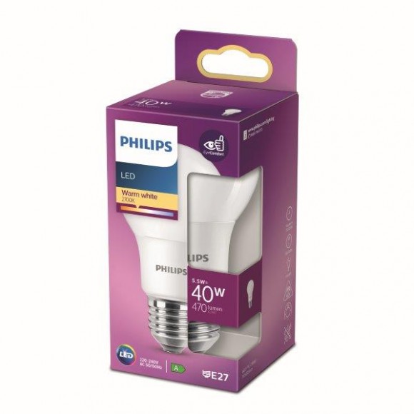 Philips 8718699769581 LED izzó 1x5,5W | E27 | 470lm | 2700K - melegfehér, matt fehér, EyeComfort