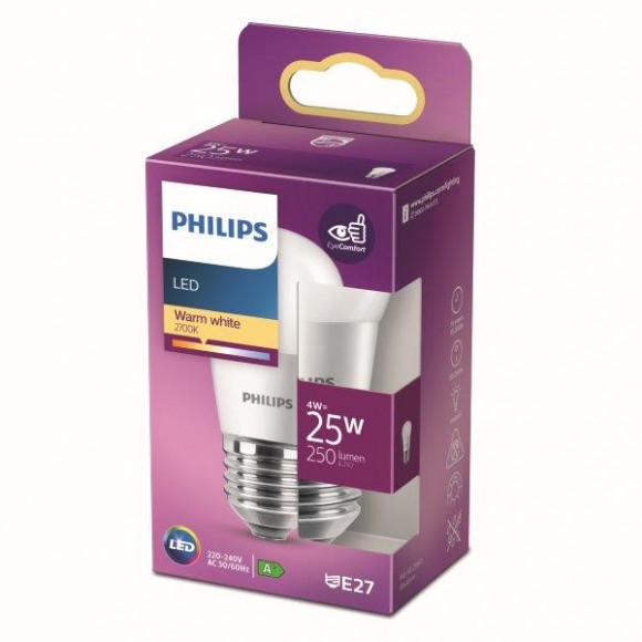 Philips 8718699771775 LED izzó 1x5,5W | E14 | 470lm | 2700K - melegfehér, matt fehér, EyeComfort