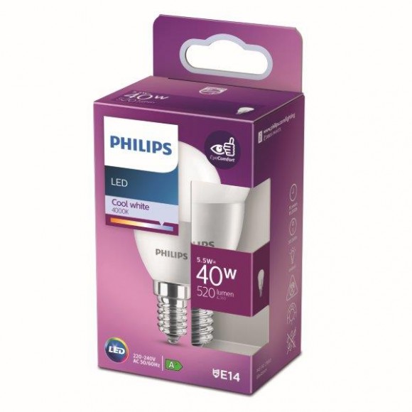 Philips 8718699771836 LED izzó 1x5.5w | E14 | 520LM | 4000K - hidegfehér, matt fehér, Eycomfort