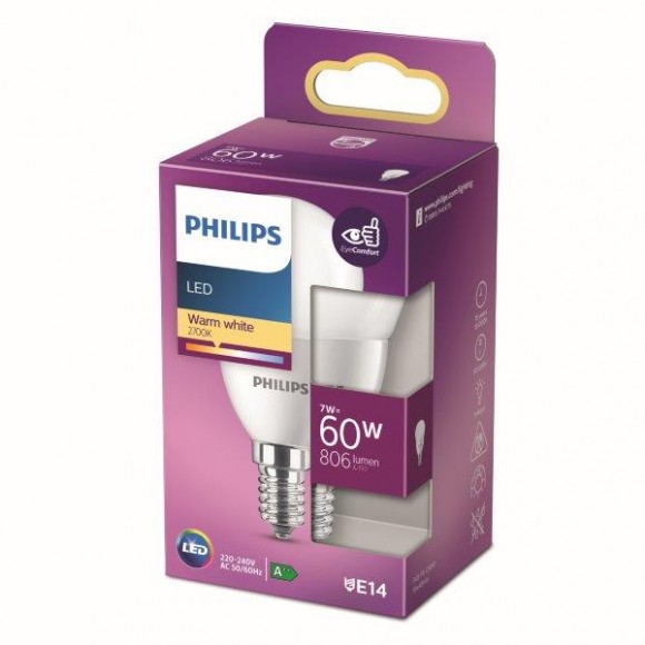 Philips 8718699772253 LED izzó 1x7W | E27 | 806lm | 2700K - melegfehér, matt fehér, Eyecomfort