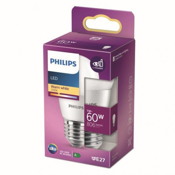 Philips 8718699772277 LED izzó 1x7W | E14 | 830lm | 4000K - hidegfehér, matt fehér, Eyecomfort