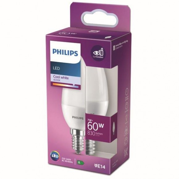Philips 8718699772390 LED izzó 1x5,5W | E14 | 470lm | 2700K - melegfehér, matt fehér, Eyecomfort
