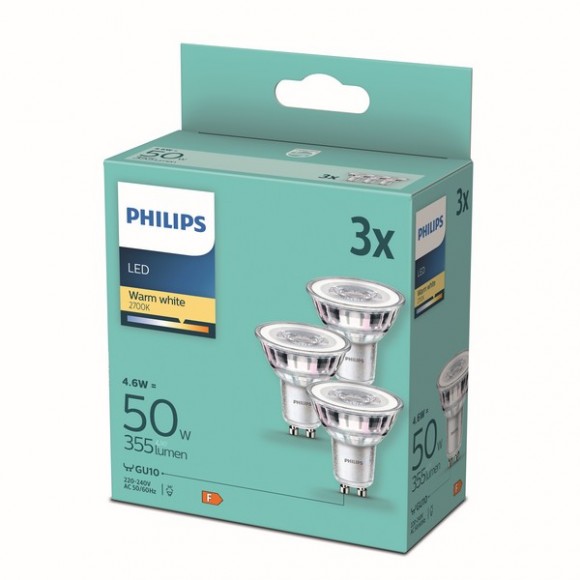 Philips 8718699777913 LED izzók 3x4,6W/50W | GU10 | 355lm | 2700K | 36D | PAR16 - 3 db-os készlet