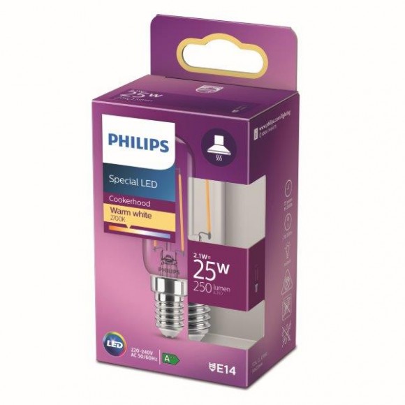 Philips 8718699783334 LED izzó 1x2,1W | E14 | 250 lm | 2700K - melegfehér, átlátszó, párelszívóhoz