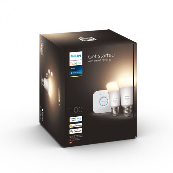 Philips Hue 8719514289116 LED izzókészlet Starter Kit + Hue Bridge 2x9,5W | E27 | 1100lm | 2700K - szabályozható, Bluetooth, White