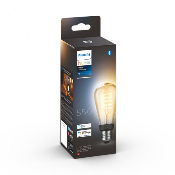 Philips Hue 8719514301467 LED szénszálas izzó ST64 1x7W | E27 | 550lm | 2200-4500K - szabályozható, Bluetooth, White Ambiance