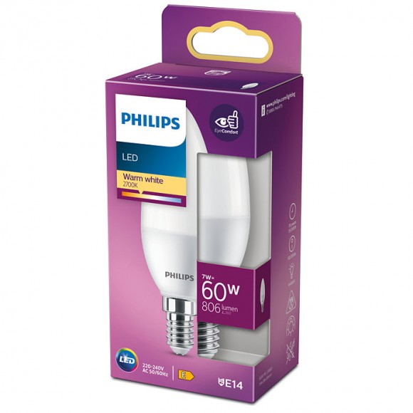 Philips 8719514309623 LED izzó 7W/60W | E14 | 806lm | 2700K | B38