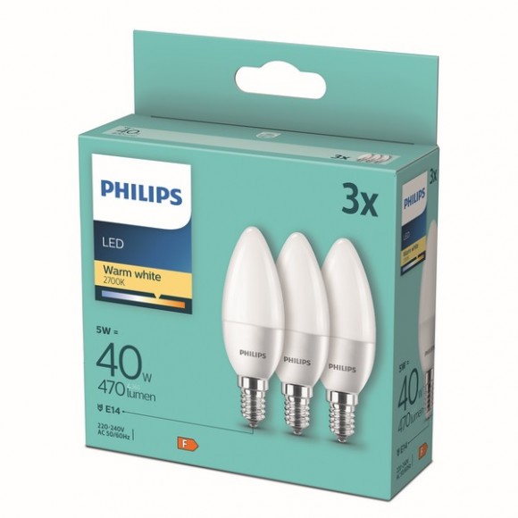 Philips 8719514313385 LED izzók 3x5W/40W | E14 | 470lm | B35 | 2700K - 3 db-os készlet
