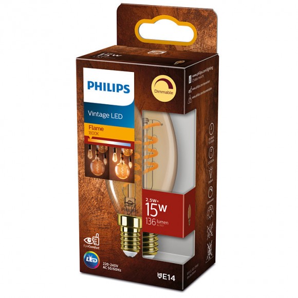 Philips 8719514315976 LED izzó Classic 2,5W/15W | E14 | 136lm | 1800K | B35 - szabályozható, arany