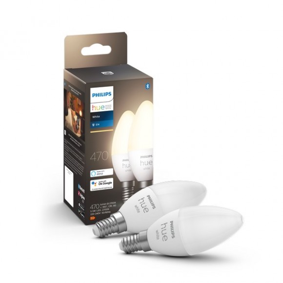 Philips Hue 8719514320628 LED izzókészlet 2x5,5W | E14 | 470lm | 2700K - 2 db-os készlet, Bluetooth,  White
