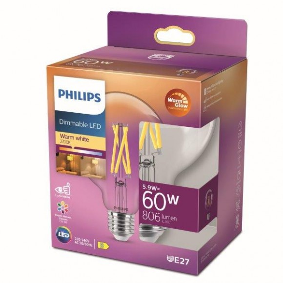 Philips 8719514323957 LED szénszálas izzó 5,9W/60W | E27 | 806lm | 2200-2700K | G93 - szabályozható, WarmGlow