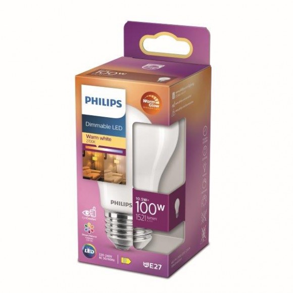 Philips 8719514324114 LED izzó 10,5W/100W | E27 | 1521lm | 2200-2700K | A60 - szabályozható, WarmGlow