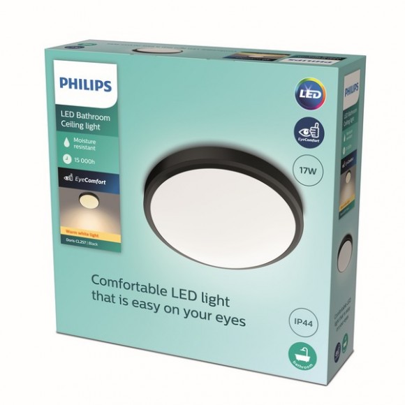 Philips 8719514326606 LED mennyezeti lámpa Doris 1x17W | 1500lm | 2700K | IP44 - fekete