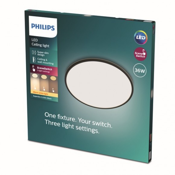 Philips 8719514327160 LED mennyezeti lámpa Super Slim 1x36W | 3200lm | 2700K - EyeComfort, fekete